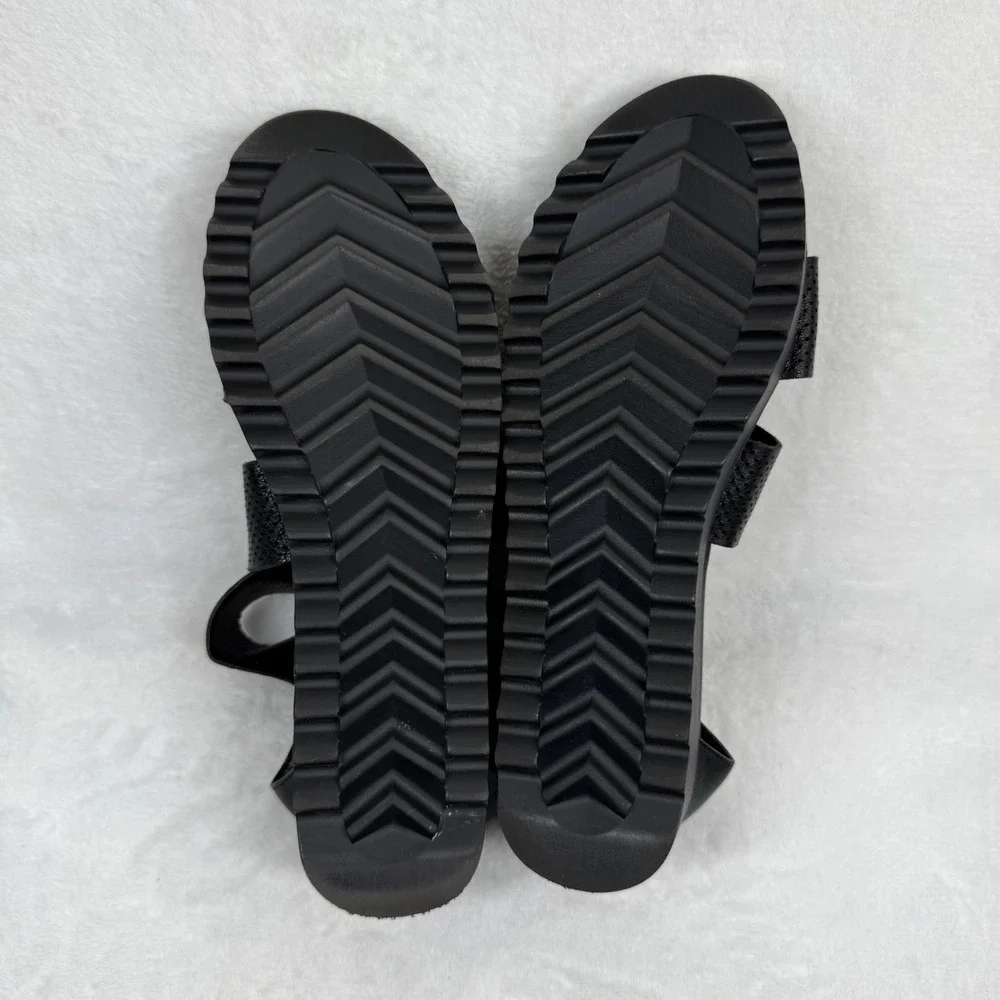 Steven by Steve Madden Kari Black Leather Perforated Platform Sandals Womens 11M